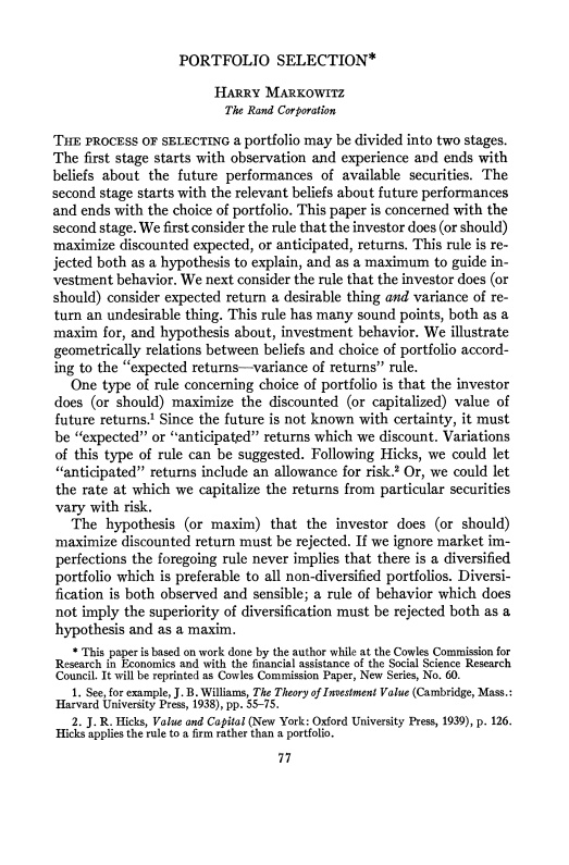 Nassim Nicholas Talep and Harry Markowitz Two most read papers about portfolio management